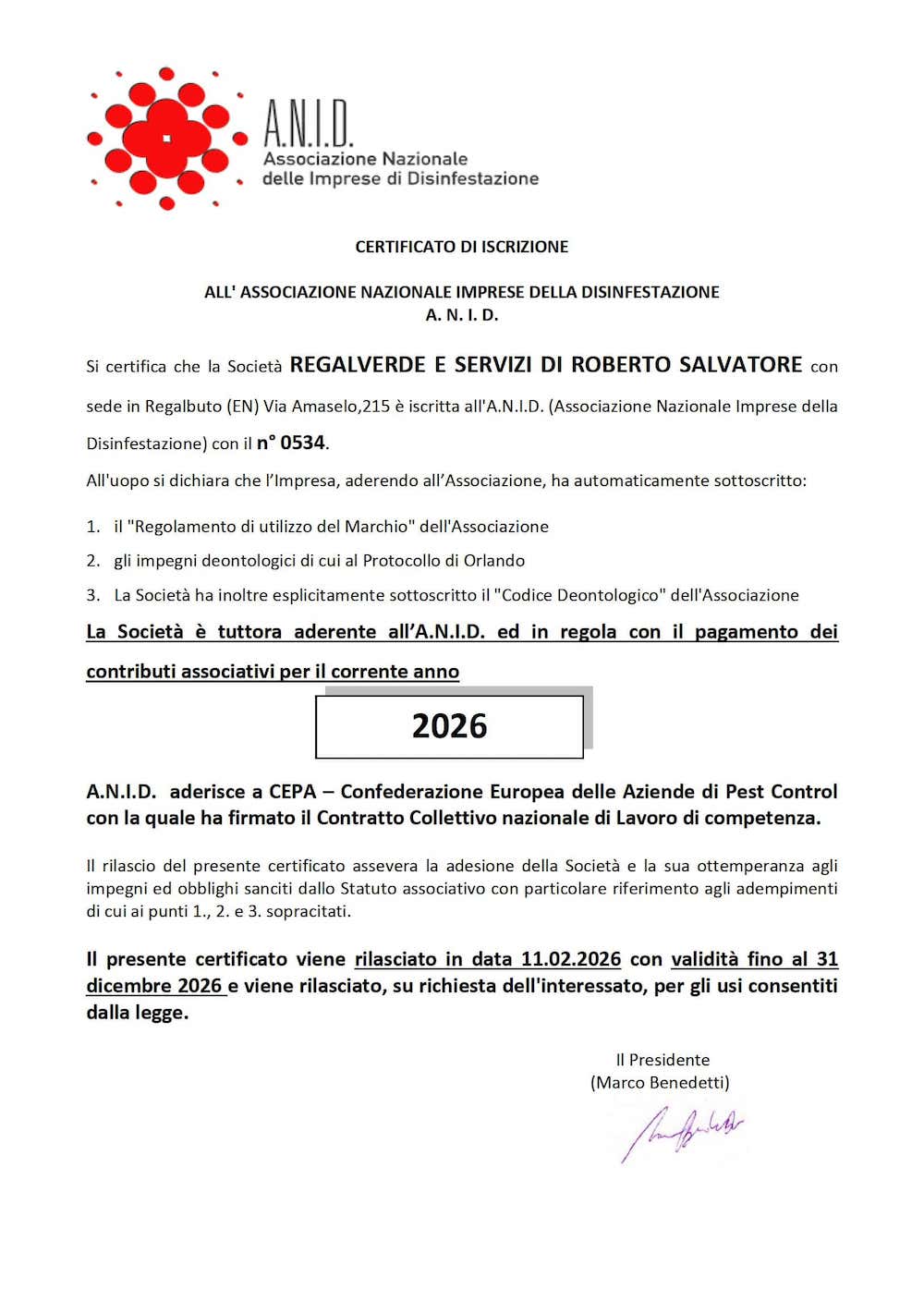 certificazione a.n.i.d